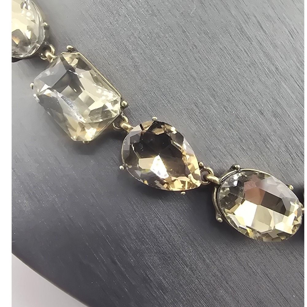 Ann Taylor Necklace Gold Tone Mixed Cut Smoky Crystal Statement 17in